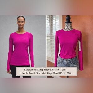 Lululemon Swiftly Tech Long Sleeve Size 2 Athletic Running Top NWT